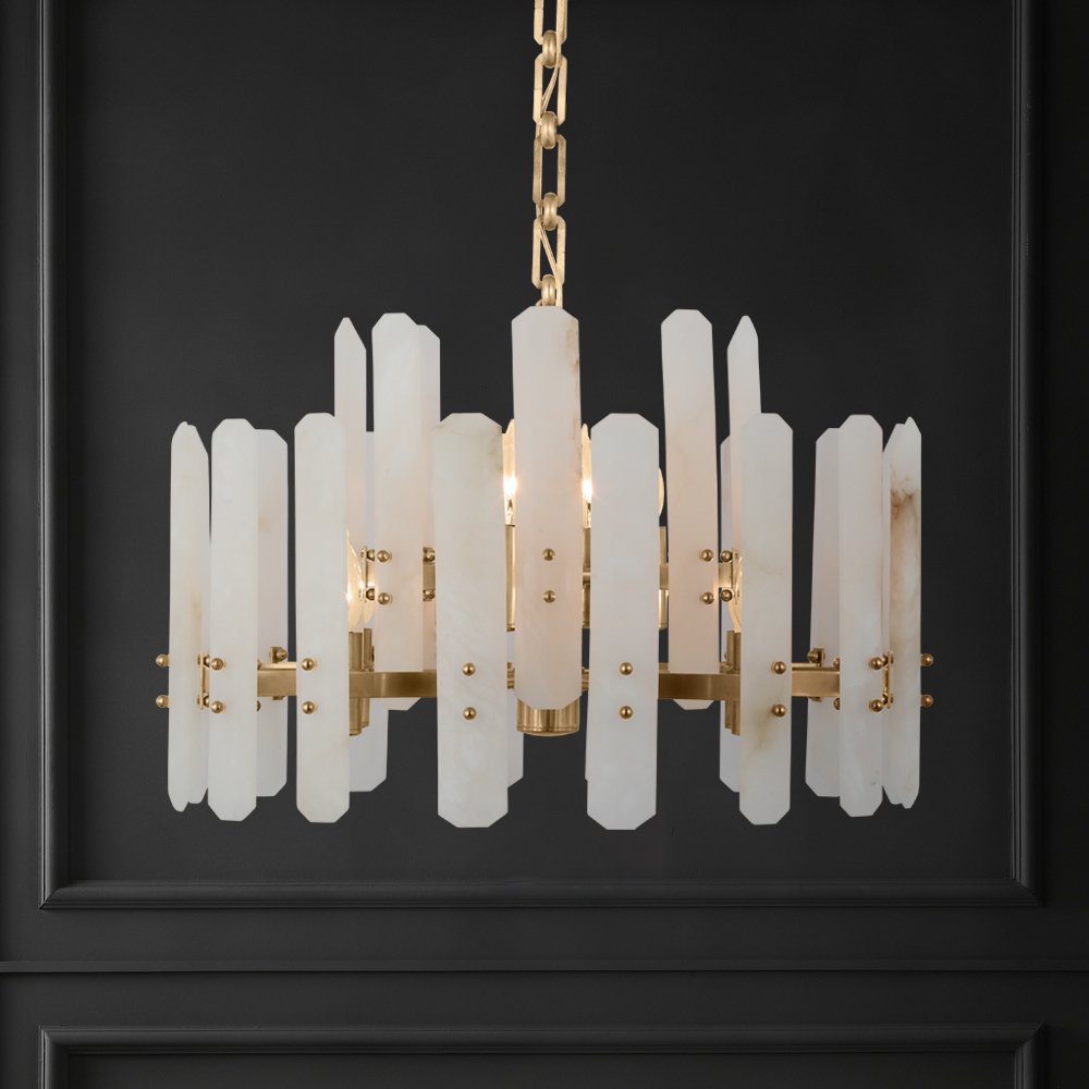 Custom Modern Indoor Restaurant Light Luxury Brass Hanging Lamp Living Room Alabaster Dimmable Pendant Light
