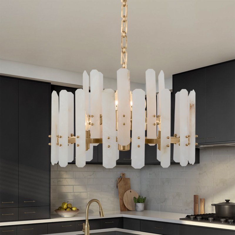 Custom Modern Indoor Restaurant Light Luxury Brass Hanging Lamp Living Room Alabaster Dimmable Pendant Light