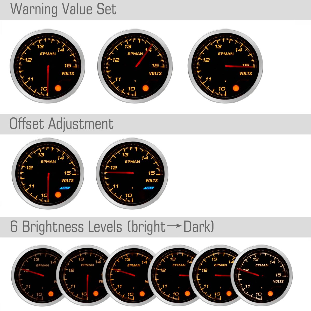EPMAN 2" 52mm Car Boost Meter Oil Pressure Water Temperature Tachometer RPM Volt Gauge Auto EXT EGT Meter EPXX700