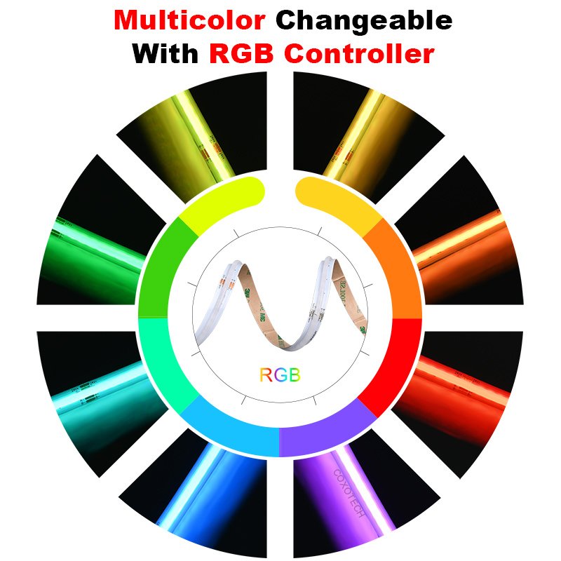 COXO Cob Rgb Led Strip Light 15w High Quality Colorful Smart 5m 12v 24v Rgbw Rgb Cob Led Strip