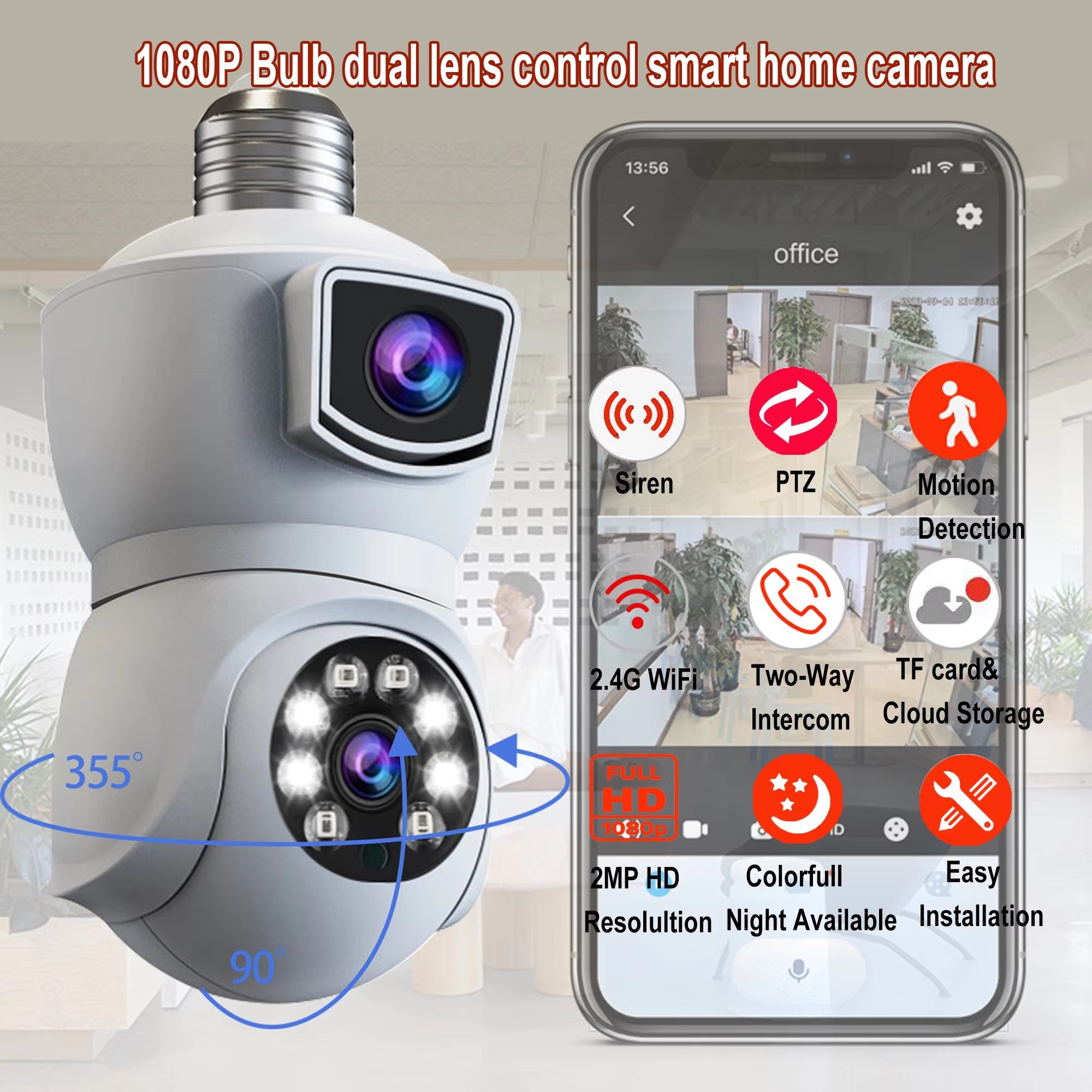 E9 4g 4K Dual Screen Bulb WiFi Camera 2MP Cctv Ip Dual Lens Auto Tracking Two Way Audio 360 Night Vision Outdoor Security Camera