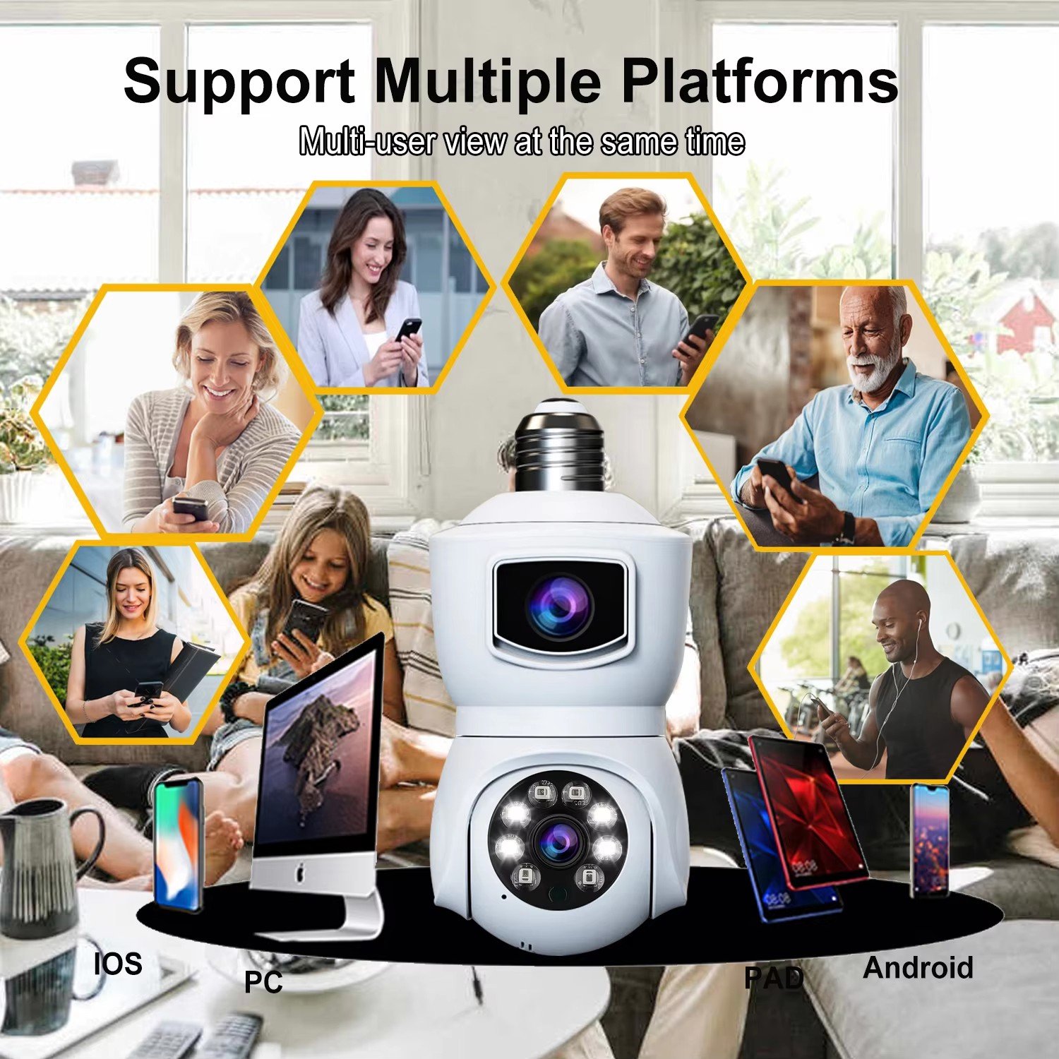 E9 4g 4K Dual Screen Bulb WiFi Camera 2MP Cctv Ip Dual Lens Auto Tracking Two Way Audio 360 Night Vision Outdoor Security Camera