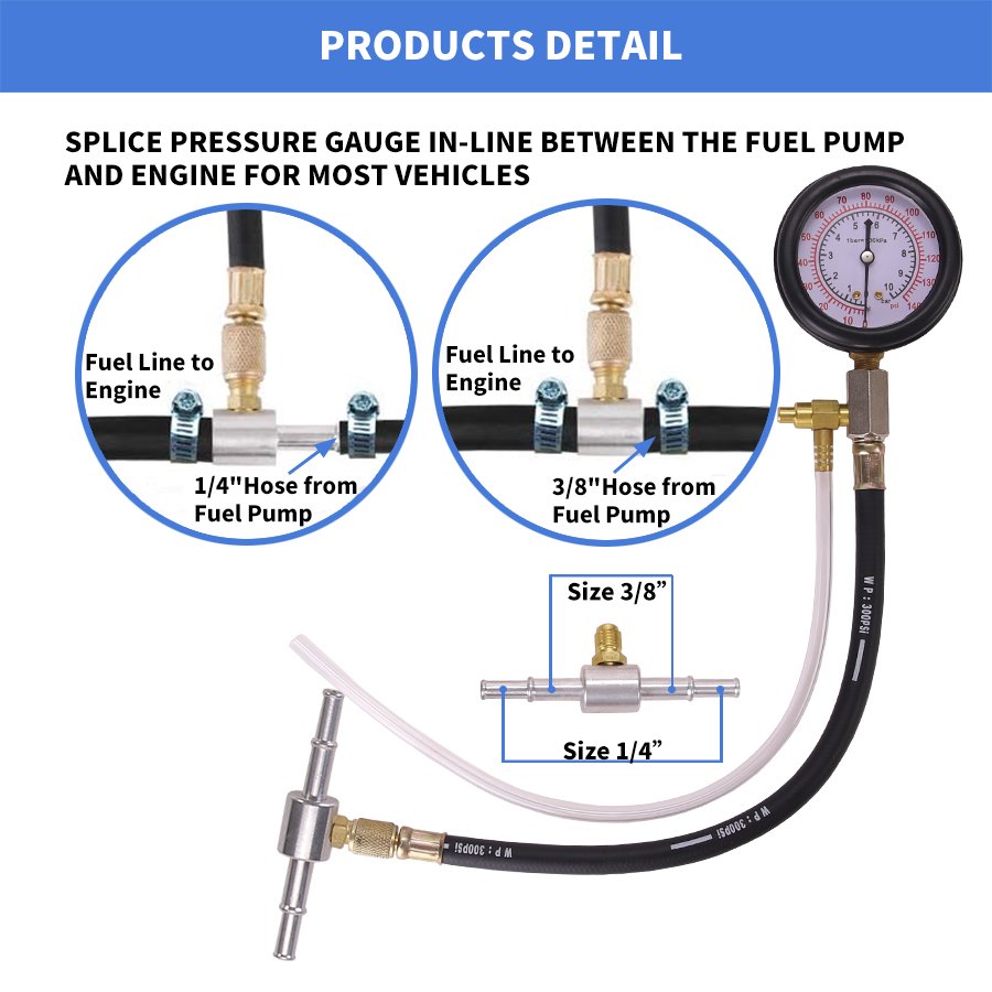 Oil Combustion Spraying Pressure Meter Fuel Pressure Tester Kit Pressure Gauge for Fuel Injection System