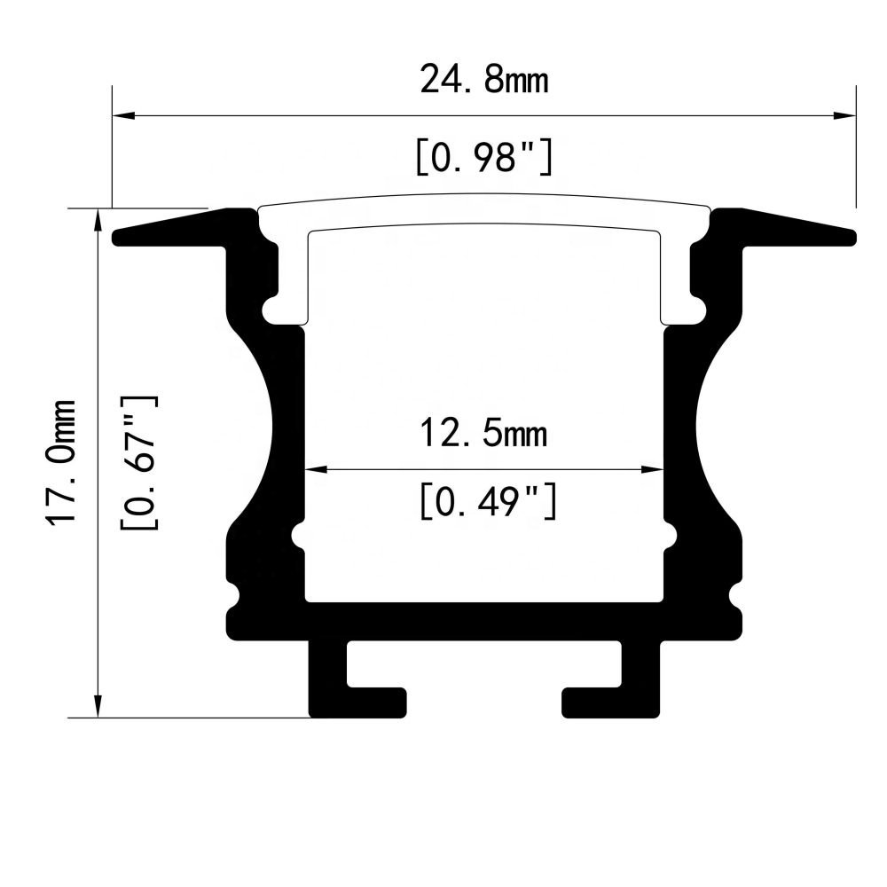 W25*H17mm Led Recessed Aluminium groove Line Light Without Spot Most Into Housing Hard bar Dark Installation with Spring Clip