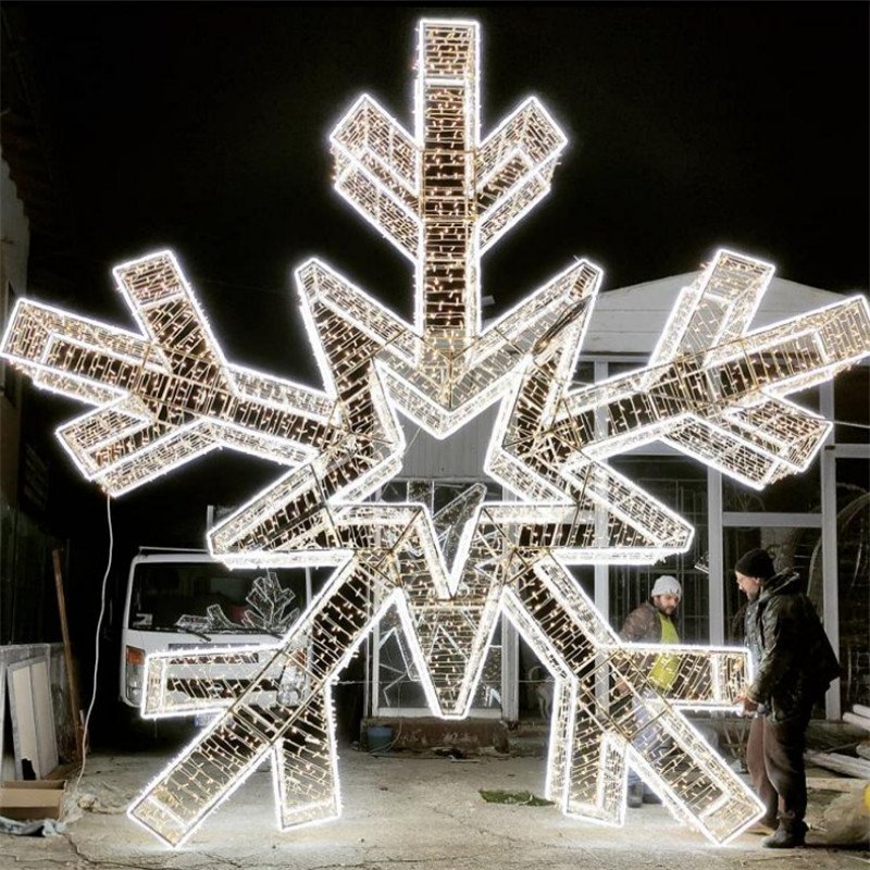 Christmas 3D Star Moon Snowflake Outdoor Lighting Holiday Street Commercial Decoration Big Custom Sculpture Metal Motif Lights