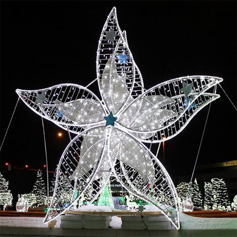 Christmas 3D Star Moon Snowflake Outdoor Lighting Holiday Street Commercial Decoration Big Custom Sculpture Metal Motif Lights