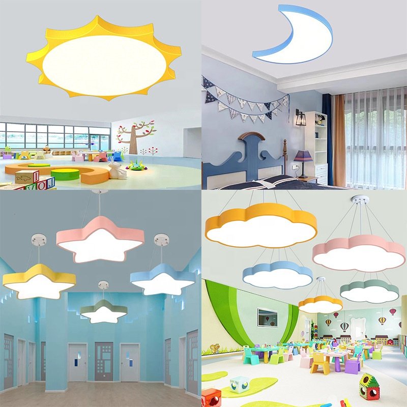 Daycare Star Model Led Pendant Light Early Learning Center Colorful Sun Moon Lamp Kindergarten Classroom Lighting Pendant Lamps