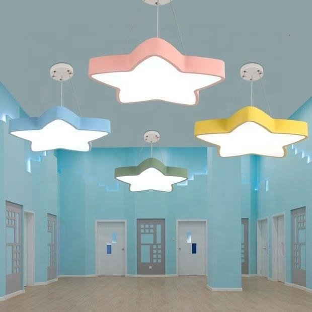 Daycare Star Model Led Pendant Light Early Learning Center Colorful Sun Moon Lamp Kindergarten Classroom Lighting Pendant Lamps