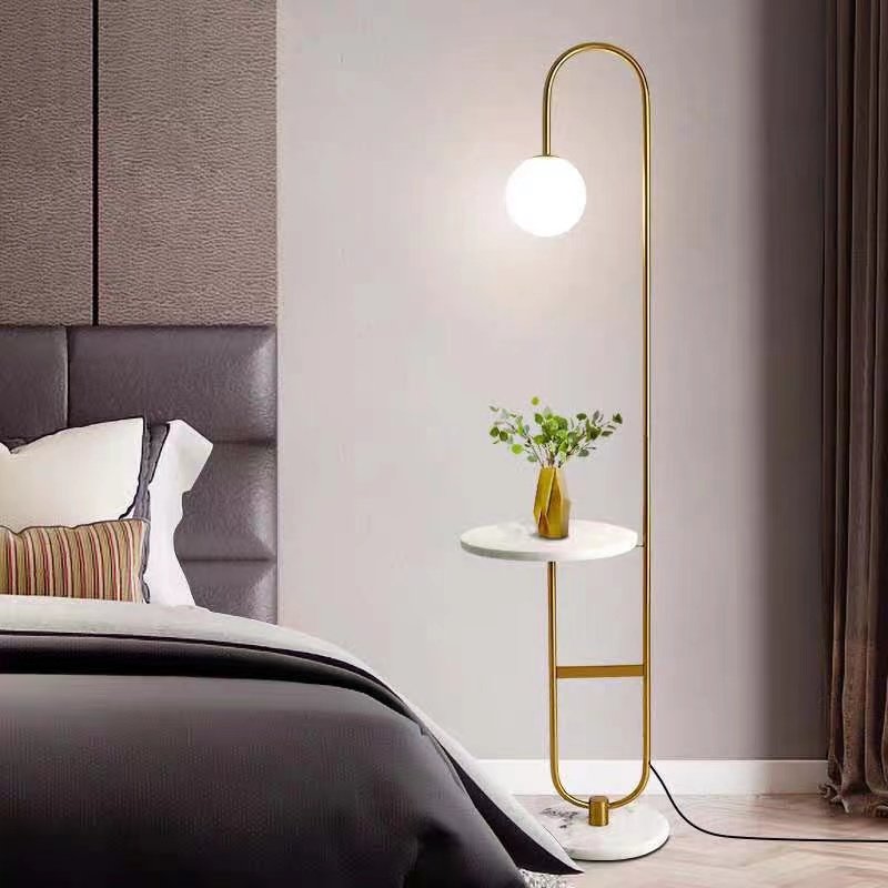 Luxury Nordic Modern Gold Designer Marble Coffee Table Metal Corner Light Standing Led Floor Lamps With Shelves for Living Room
