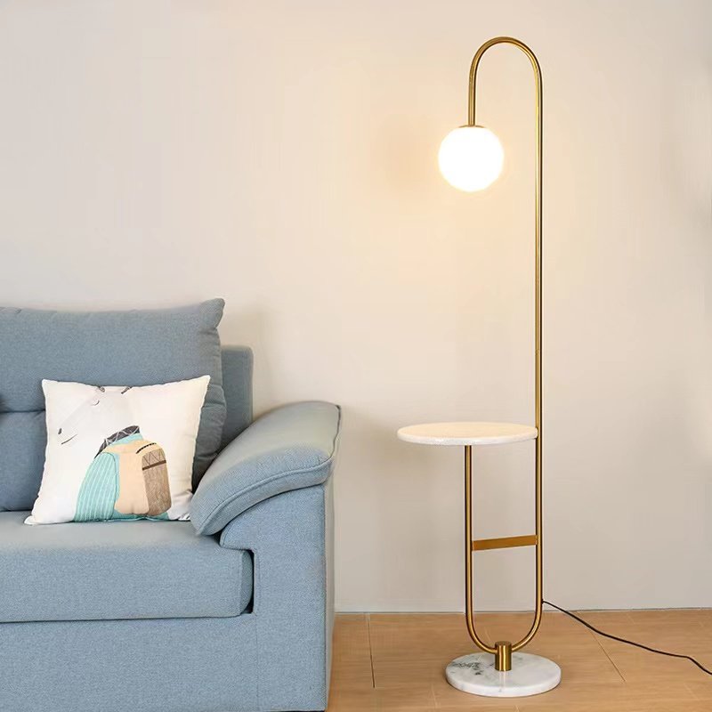 Luxury Nordic Modern Gold Designer Marble Coffee Table Metal Corner Light Standing Led Floor Lamps With Shelves for Living Room