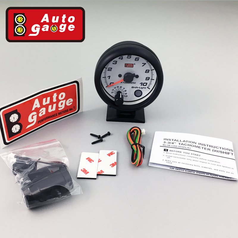 95 mm White LED RPM Tachometer Auto Meter With Smoke Stepper Gauge Display