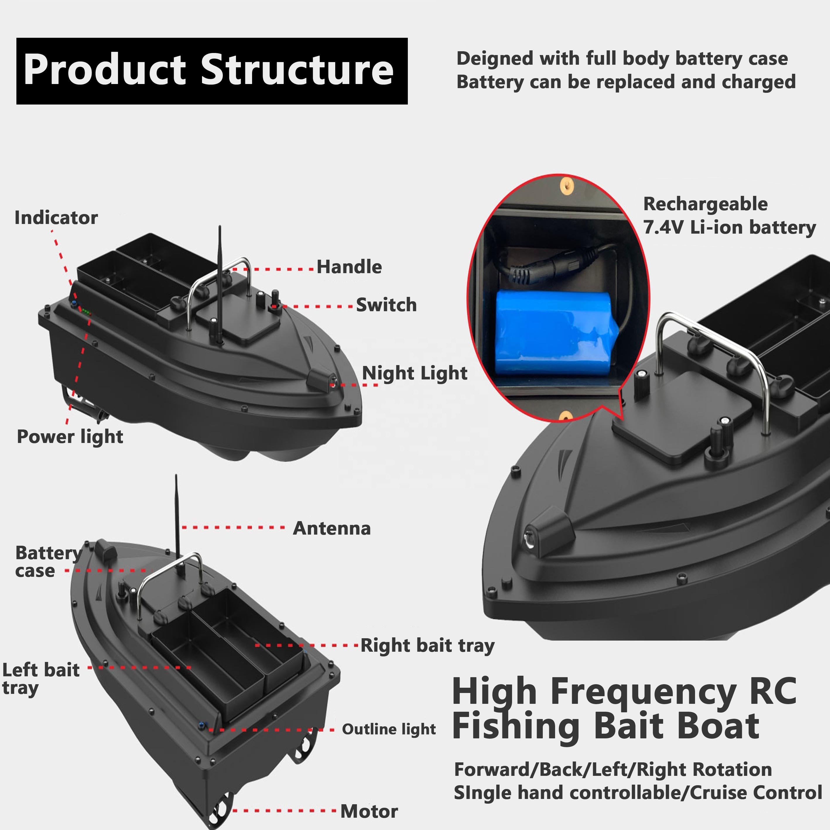 Cruise Control Auto Forward 2.4g Long Distance Rc Bait Boat for Carp Fishing 500m