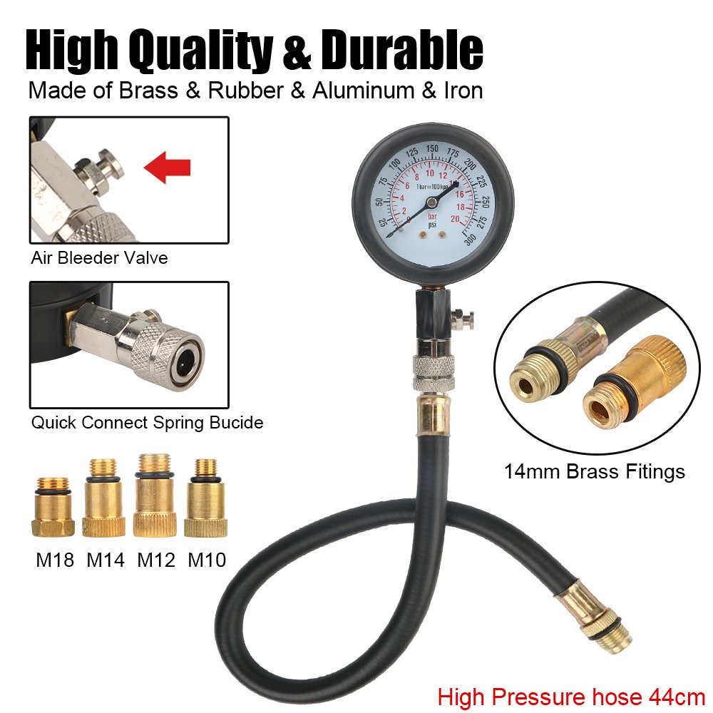 Automotive Cylinder Tester Kit Automotive Cylinder Tester Kit Pressure Gauge with M10 M12 M14 M18 Adapter Auto Tools