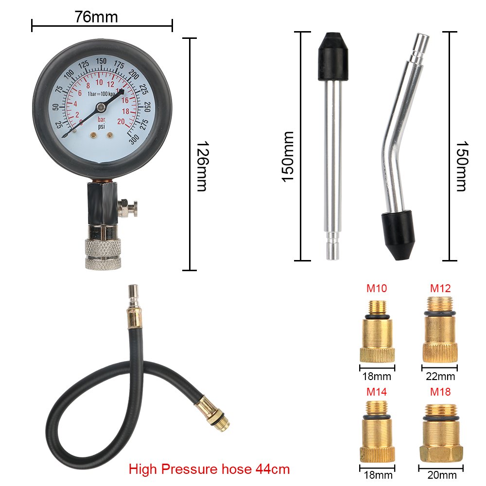 Automotive Cylinder Tester Kit Automotive Cylinder Tester Kit Pressure Gauge with M10 M12 M14 M18 Adapter Auto Tools