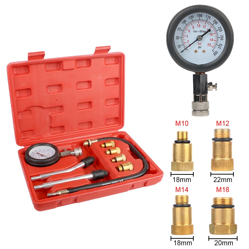 Automotive Cylinder Tester Kit Automotive Cylinder Tester Kit Pressure Gauge with M10 M12 M14 M18 Adapter Auto Tools