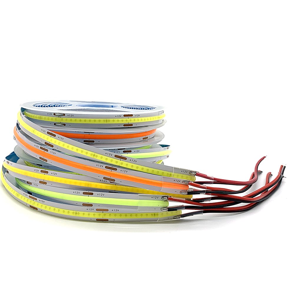 Flexible COB Led Strip Light RGB Waterproof Super Bright 12V 24V 320leds 384leds 528leds High Lumen 8mm 10mm Width Multicolor PC