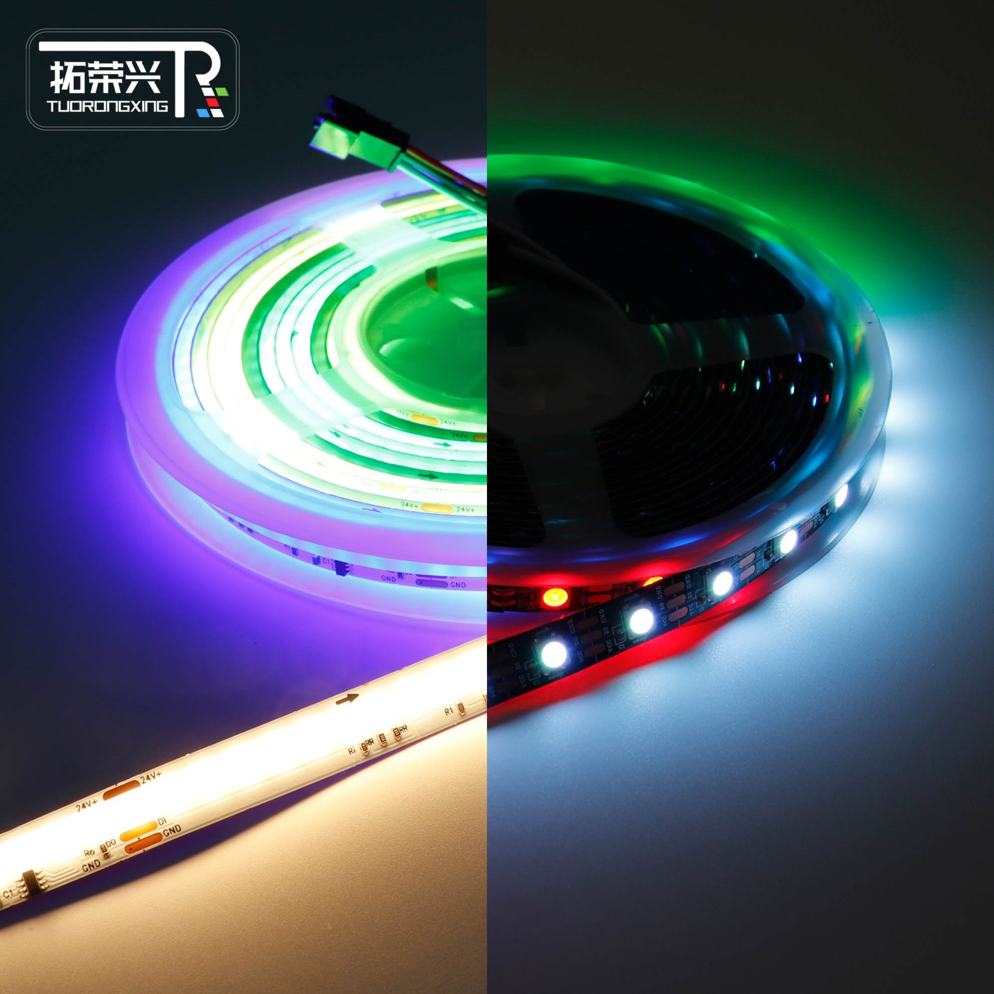 LED Factory RGB Full-color Cob Led Flexible Strip Light WS2811 24V Programmable Addressable Strip Light for Room Atmosphere Lamp