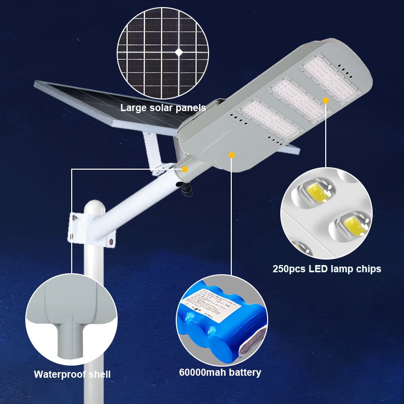 High Lumen 60W Outdoor Solar Street Light Waterproof IP65 Aluminum LED Lamp for Road 100W 150W 200W 250W 300W 400W 500W Series