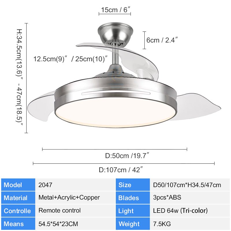 2047 Modern Grain Remote Control 42 Inch Bladeless 110/220v Ceiling Fans with Lights Lamp Led Designer Luz Con Ventilador