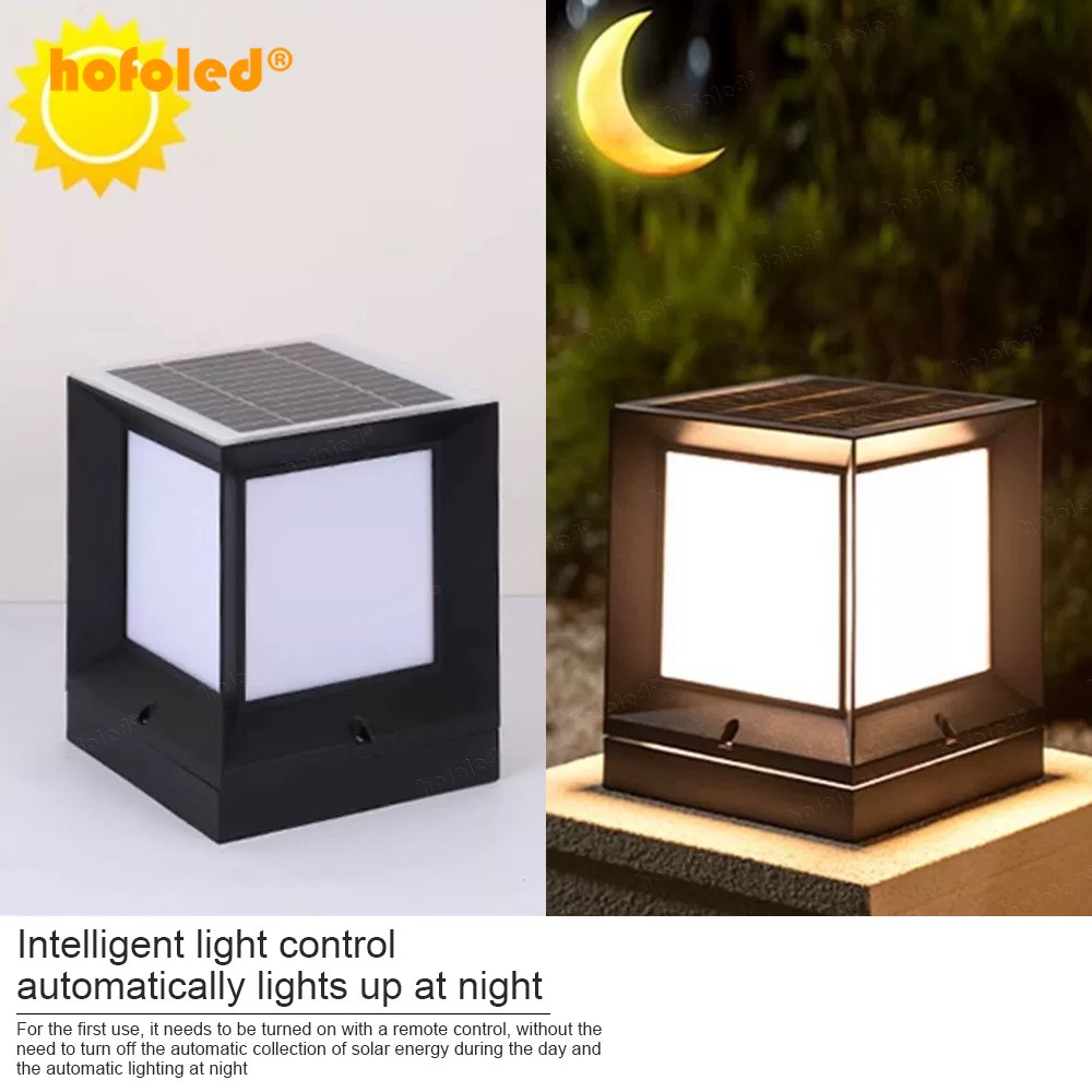 Modern Solar Panel Pole Outdoor Waterproof Solar Post Light LED Fence Deck Cap Column Lamp Lantern Chapiter Pillar Light
