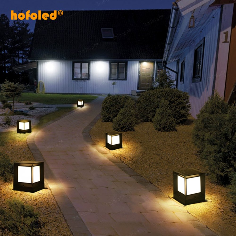 Modern Solar Panel Pole Outdoor Waterproof Solar Post Light LED Fence Deck Cap Column Lamp Lantern Chapiter Pillar Light