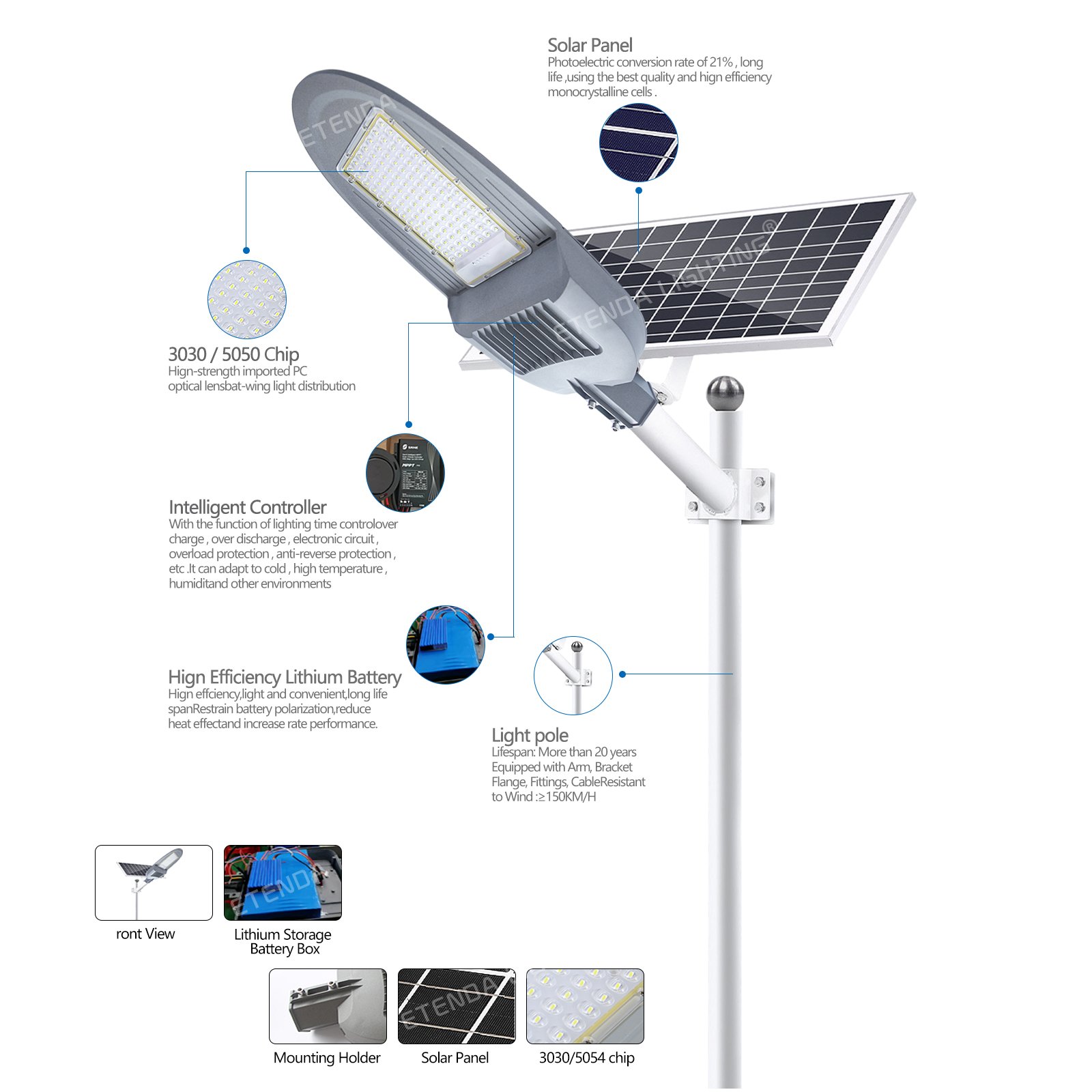 100W 200W 300W 400W 500W Waterproof IP67 Aluminum Wholesale Price Outdoor Solar Led Street Light