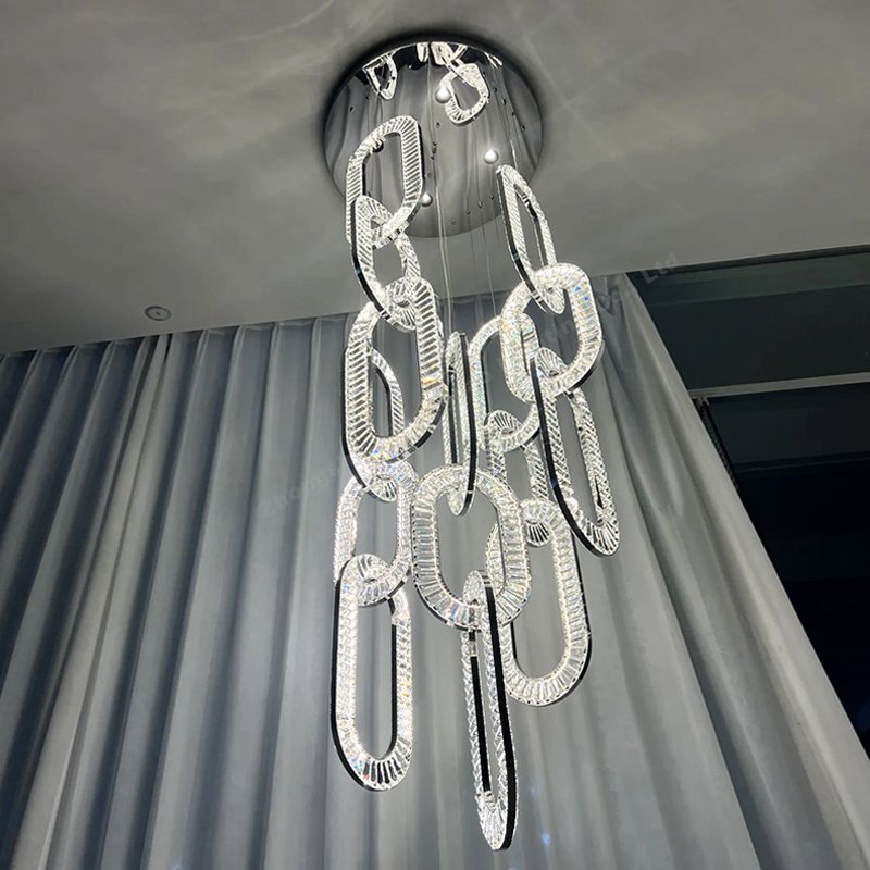 Luxurious Modern Duplex Staircase K9 Crystal Chandelier Decorates Living Room Hotel Restaurant Chandelier Long Chandelier