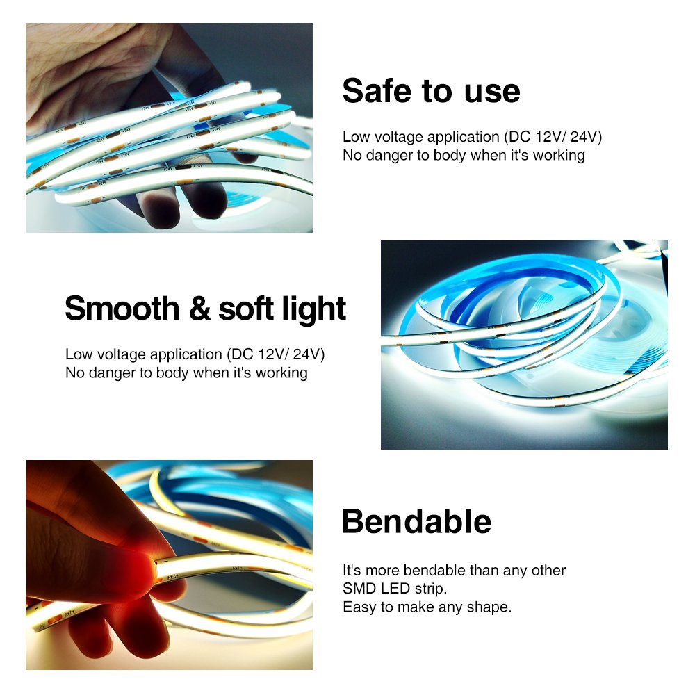 New Hot Sale DC 12v 24v COB LED Light Strip CRI90 Dot-less Waterproof Interior Decoration Plug and Play COB LED Light Strip