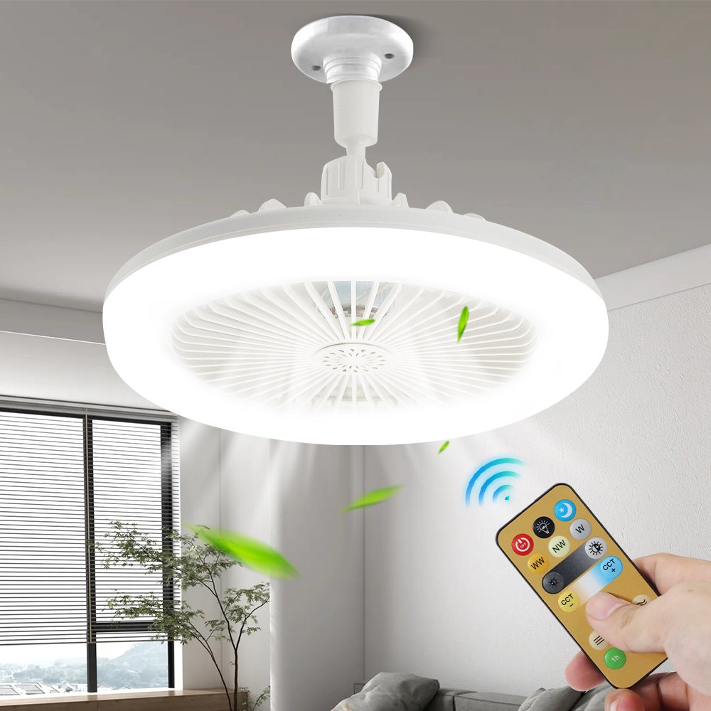 E27 Remote Control 360 Degree Rotation Fan Lamp with LED Lights Quiet Ceiling Fans Modern 80 ABS Home Office Floor Lamp