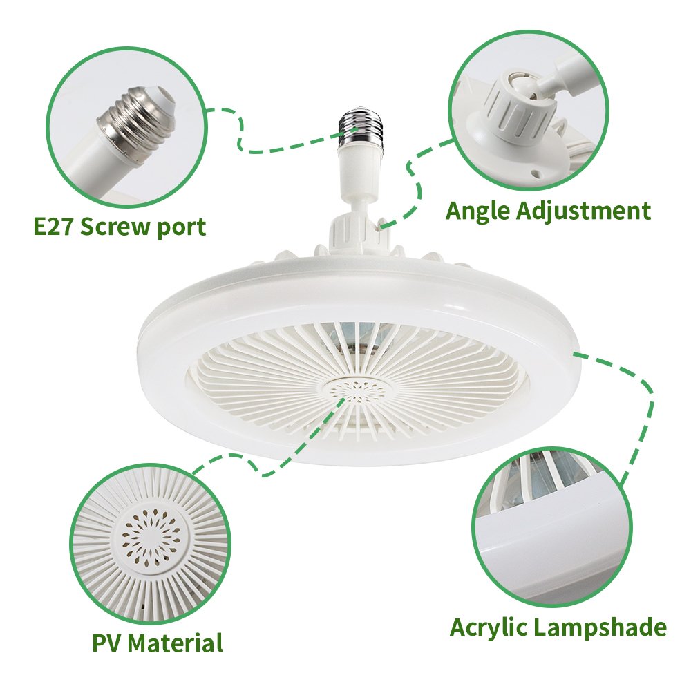 E27 Remote Control 360 Degree Rotation Fan Lamp with LED Lights Quiet Ceiling Fans Modern 80 ABS Home Office Floor Lamp