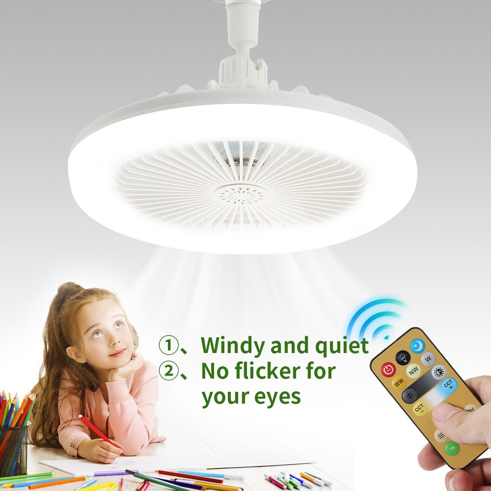 E27 Remote Control 360 Degree Rotation Fan Lamp with LED Lights Quiet Ceiling Fans Modern 80 ABS Home Office Floor Lamp