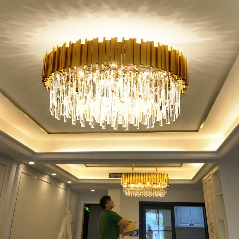 Large Indoor Luxury Living Room Pendant Light Round Gold Led Hanging Ceiling Lamp Home Decor Modern Crystal Chandelier