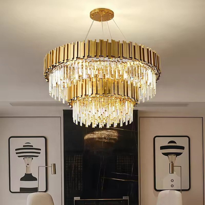 Large Indoor Luxury Living Room Pendant Light Round Gold Led Hanging Ceiling Lamp Home Decor Modern Crystal Chandelier