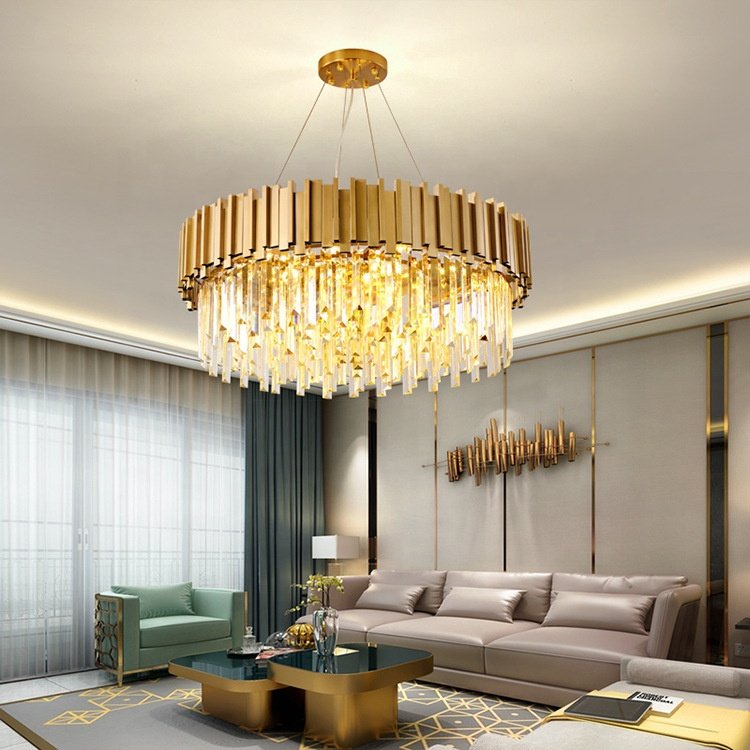 Large Indoor Luxury Living Room Pendant Light Round Gold Led Hanging Ceiling Lamp Home Decor Modern Crystal Chandelier