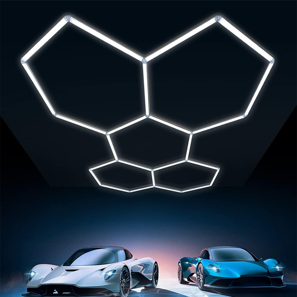 Honeycomb LED Lights 6500K Hexagon Garage Lights Wireless Splicing Energy Saving 14 Grid for Workshop Car Wash Room Gym