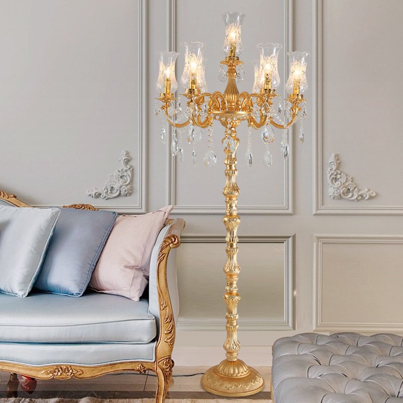 Modern Designer Decorative Corner Standing Unique Hotel Living Room Luxury Gold Vintage Glass Crystal Led Floor Lamps