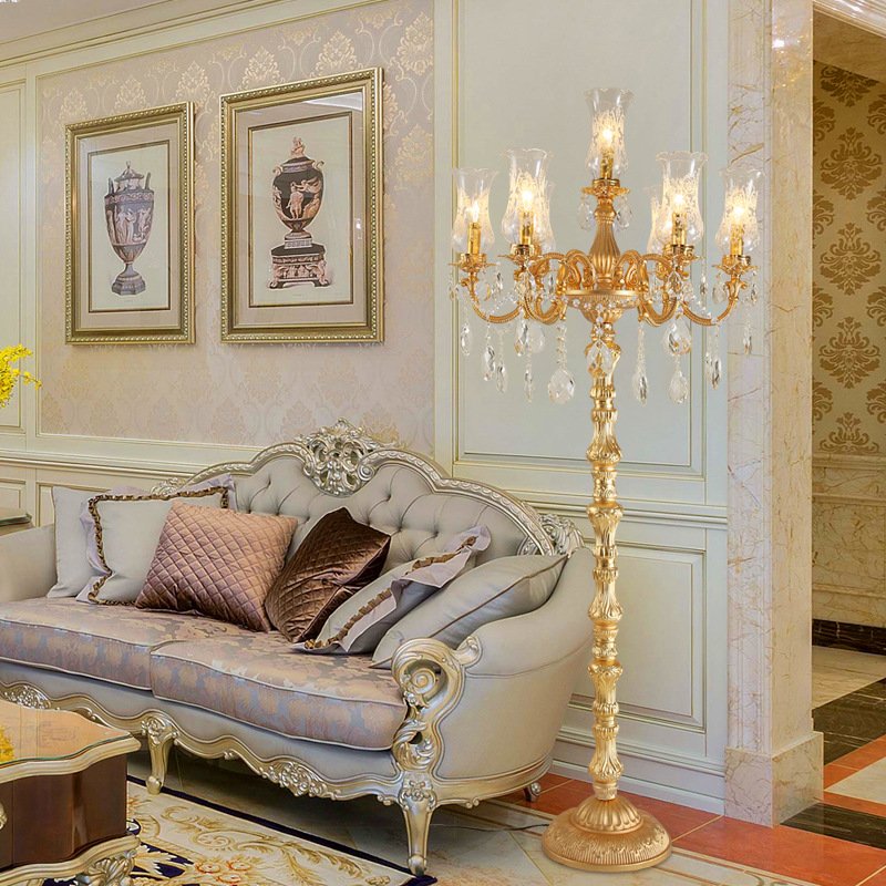 Modern Designer Decorative Corner Standing Unique Hotel Living Room Luxury Gold Vintage Glass Crystal Led Floor Lamps