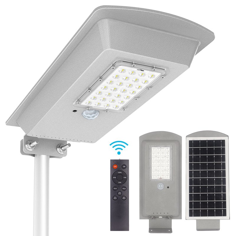 Outdoor Waterproof Motion Sensor Auto Dimming Road Garden Smart All in One Solar Street Light Led with Remote