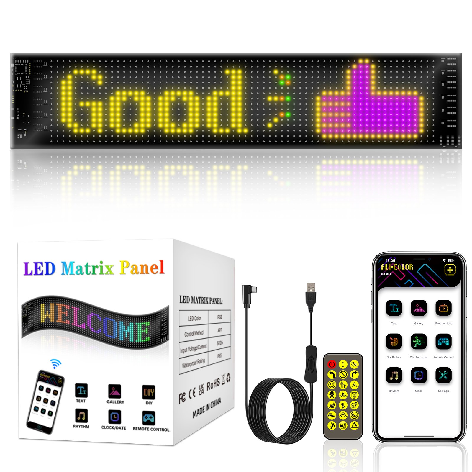 ECO RGB Pixel LED Panel Matrix Flexible FPCB Full Color Works Controllers Image Video Text Display DC5V Led Sign