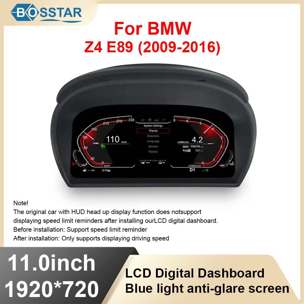 Bosstar 12.3 Inch LCD Digital Cluster IPS Screen Car Dashboard Instrument for BMW Z4 E89 2009-2016 Auto Meter Speedometer