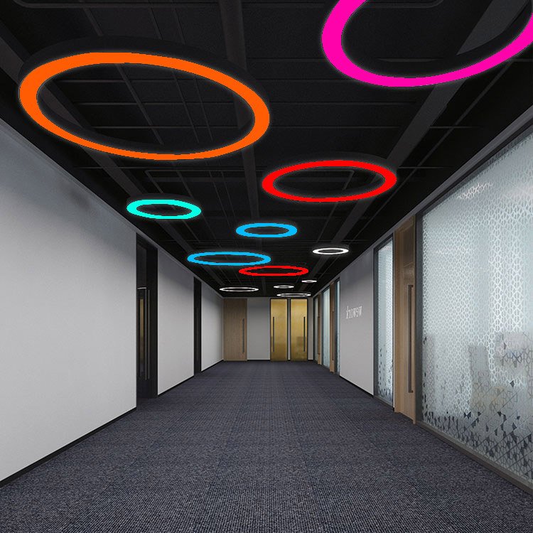 Rgb 60mm LED Round Hanging Lamp Ceiling 0-10v Dimming Suspended Decorative Circular Ring Pendant Light