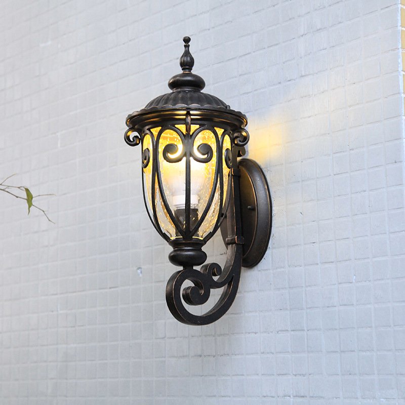 Outdoor Black Wall Sconce Lantern Waterproof Wall Lamps with Seeded Glass Shade for Hallway Porch