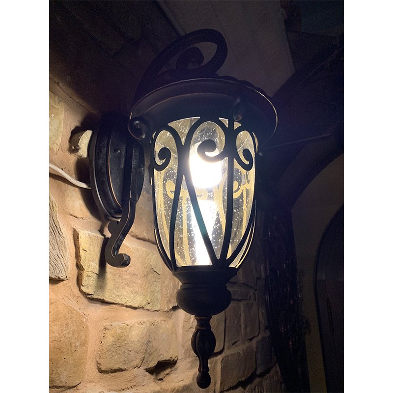 Outdoor Black Wall Sconce Lantern Waterproof Wall Lamps with Seeded Glass Shade for Hallway Porch