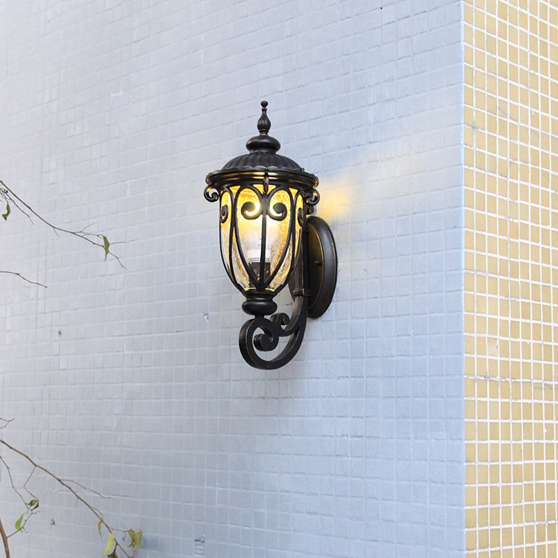 Outdoor Black Wall Sconce Lantern Waterproof Wall Lamps with Seeded Glass Shade for Hallway Porch