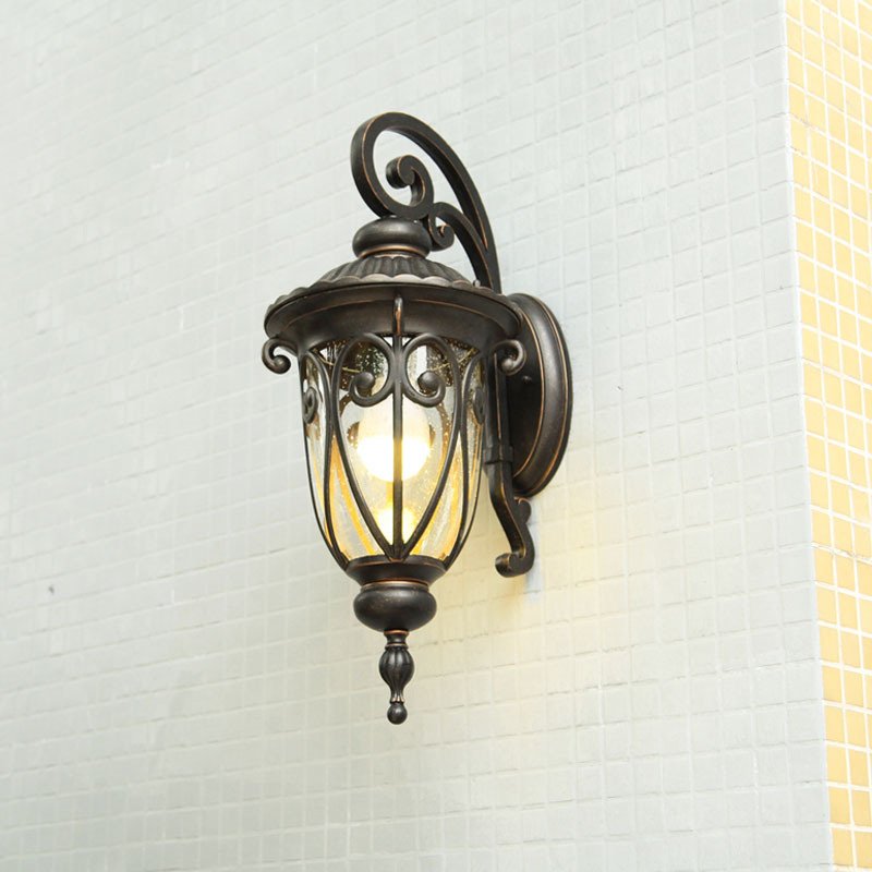 Outdoor Black Wall Sconce Lantern Waterproof Wall Lamps with Seeded Glass Shade for Hallway Porch