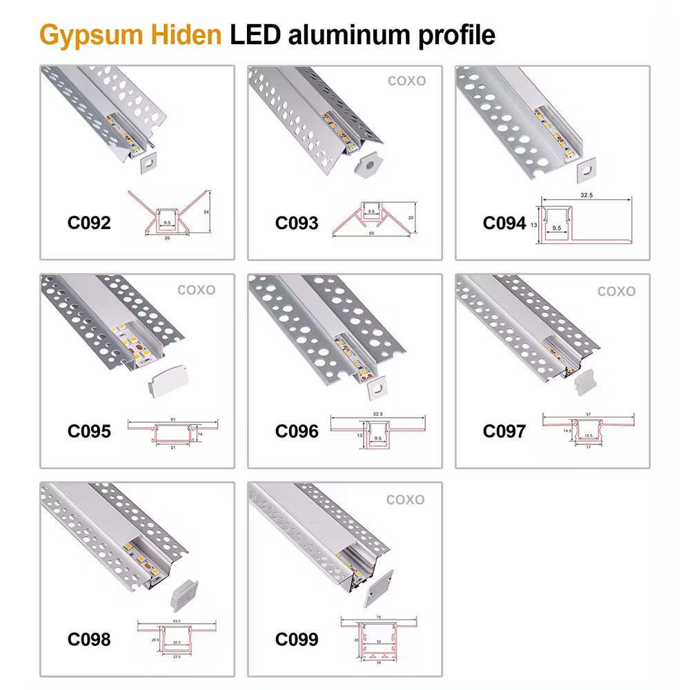 Recessed Aluminum Profile for Led Light Plasterboard Extrusion Ceiling Aluminium Drywall Corner Rail Aluminum Light Led Profile
