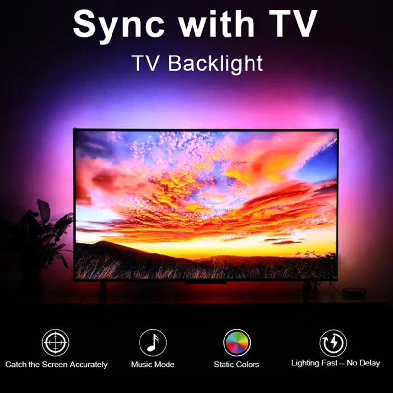 TV Backlight Color Sync Adaptive 55-85 Inch TV Waterproof RGBIC Ambilight TV LED Backlight Strip Light with Sync Box