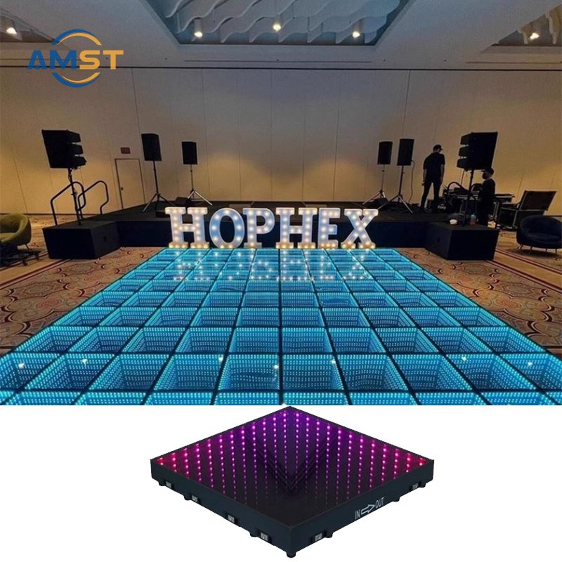 Magnetic Dance Floor RGB Led 3D Infinity Rainbow 50*50cm Abyss Dance Floor for Disco Party Wedding Christmas