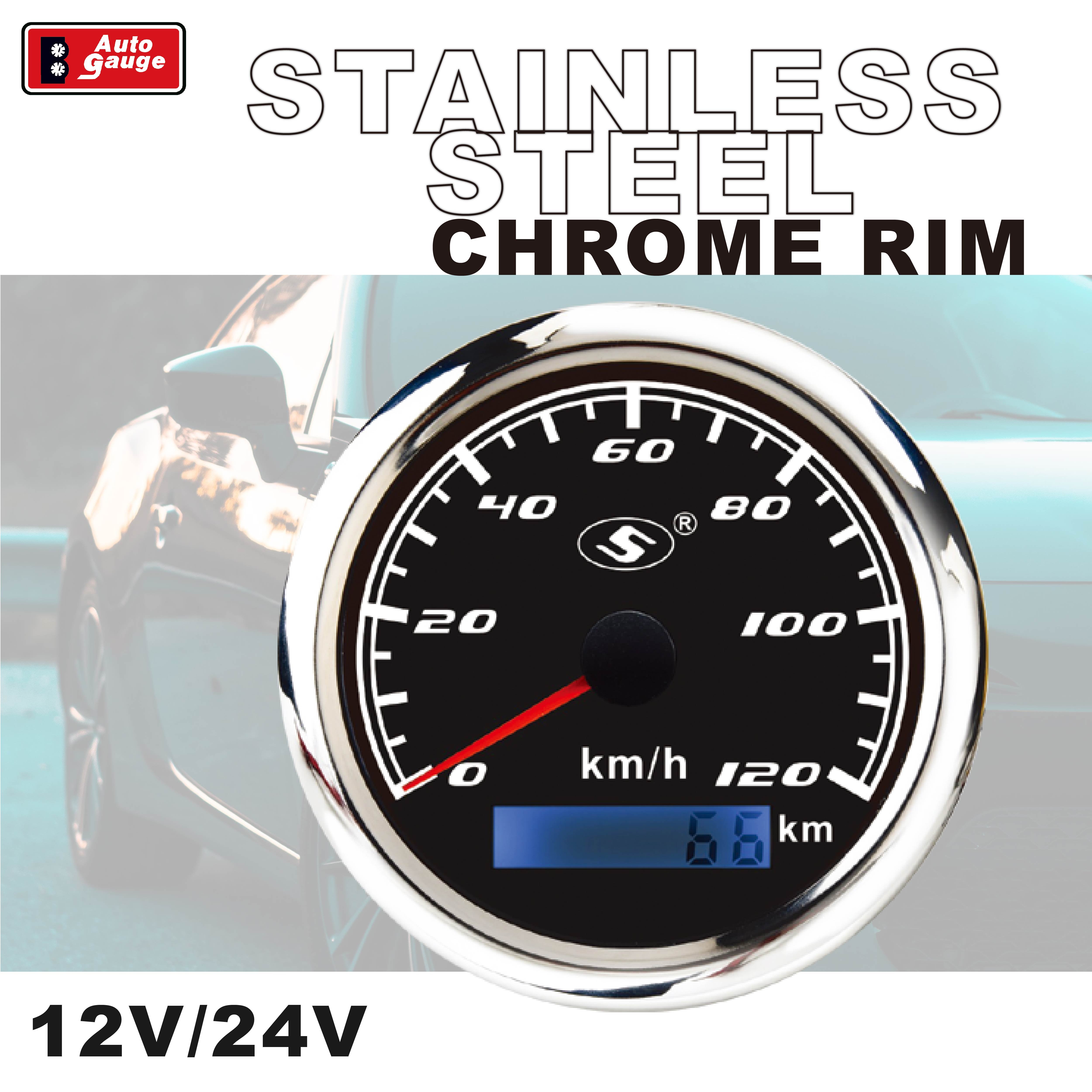 85mm 3 3/8 Inch Black LED Speedometer/Odometer 120 KMH 12V Voltage Meter Auto Electrical Gauge for Trucks Buses Cars
