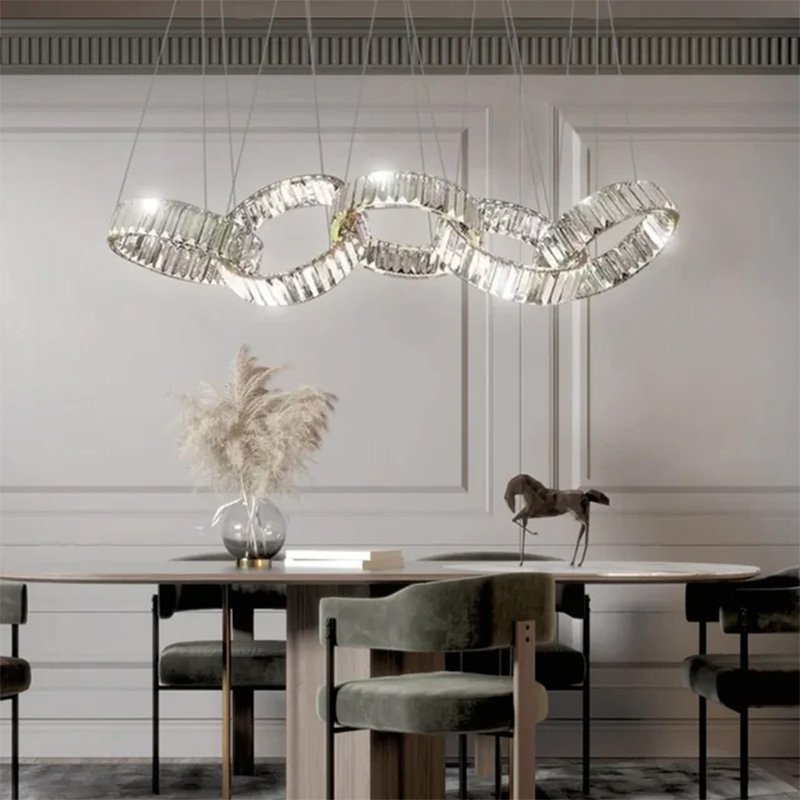Home Decor 4 Rings High Ceiling Hanging Lamp Steel Led Round Modern Nordic Luxury Crystal Chandelier Pendant Light Restaurant